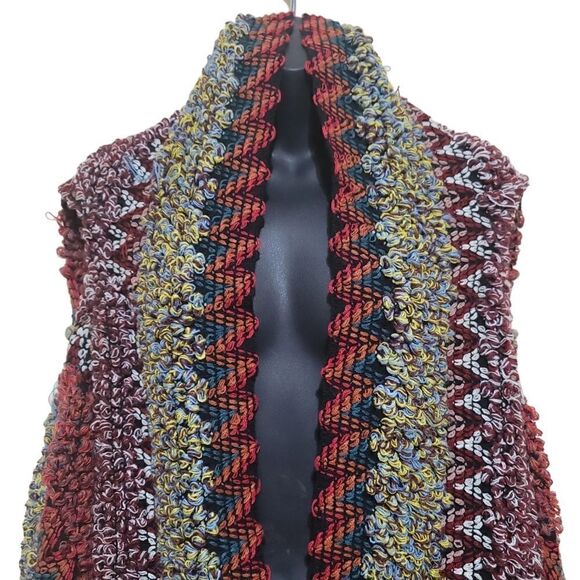 Fringe Shawl Multicolored Open Front Sleeveless Sweater Oversized Sz Large - Picture 4 of 9